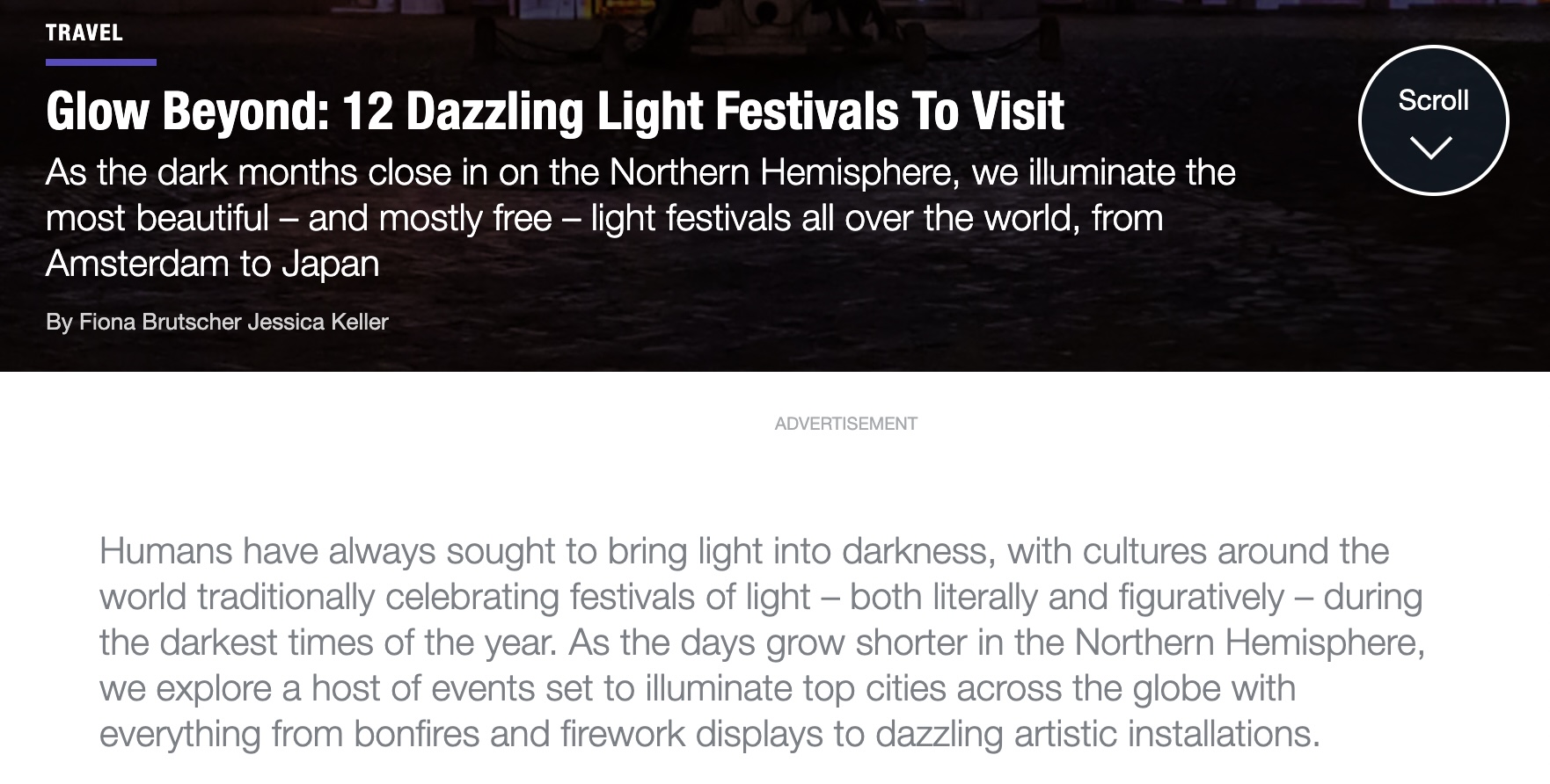 International press from American Express Essentials about Portland Winter Light Festival - screenshot of blog post