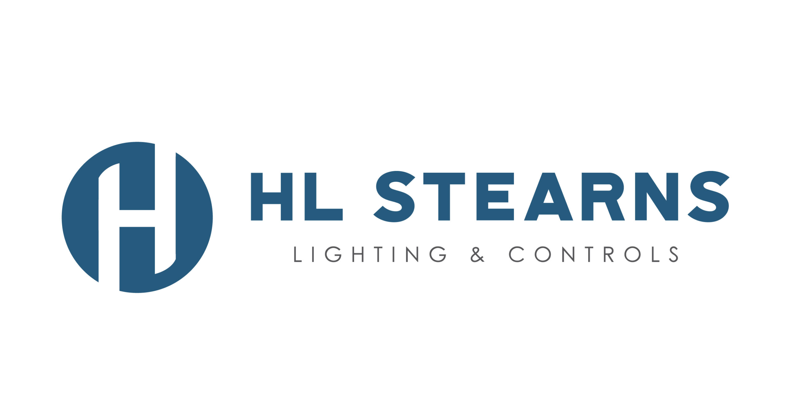 logo of H in a blue circle then text treatment reading HL Stearns Lighting and Controls